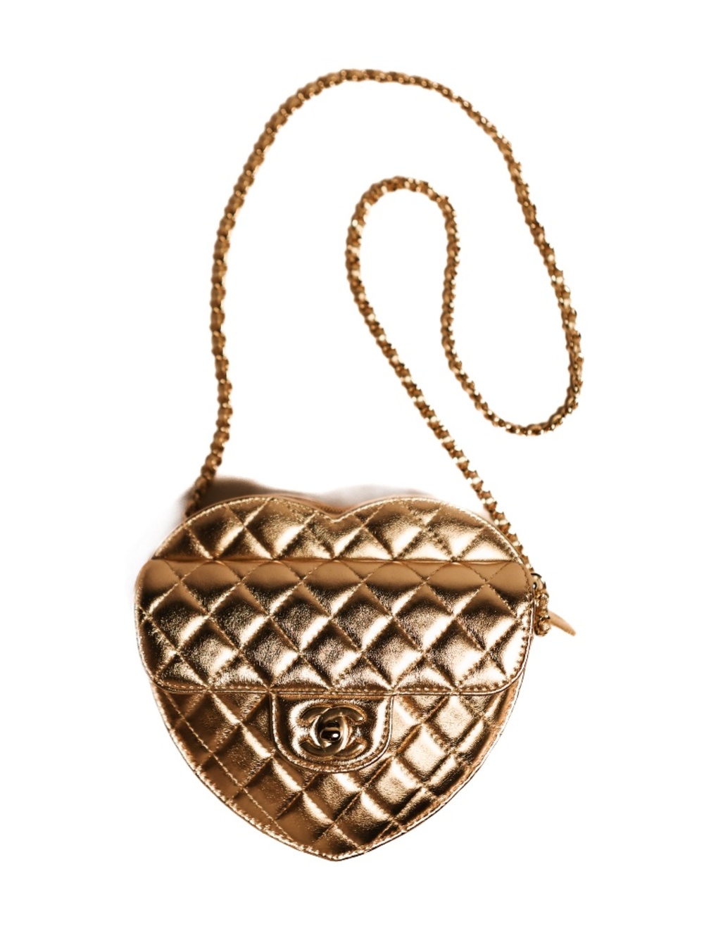 Chanel CC in Love Heart Bag Metallic Golden Quilted Lambskin